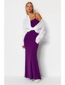 Trendyol Purple Fitted Strappy Maxi Stretchy Knitted Dress
