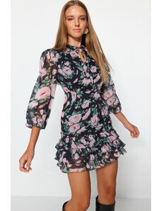 Trendyol růžové květinové šifonové tkané šaty