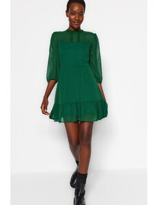 Trendyol smaragdově zelené krajkové tkané šaty