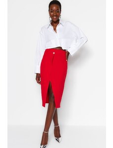 Trendyol Red Double-Breasted Detailed Button-Front Woven Skirt