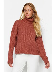 Trendyol světle růžový měkký texturovaný svetr z roláku