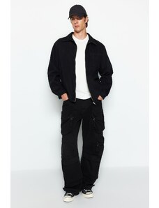 Trendyol Pánská černá džínová bunda na zip na zip