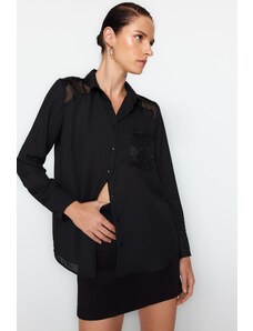 Trendyol Black Transparent Shoulders Oversize/Wide Fit Woven Shirt