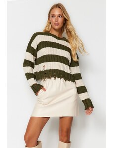Trendyol Khaki Crop Oversized pletený svetr