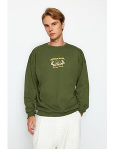 Trendyol Khaki Oversize/Wide-Fit Animal Print Fleece Inside Sweatshirt