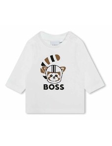 Kojenecké tričko s dlouhým rukávem BOSS bílá barva, s potiskem