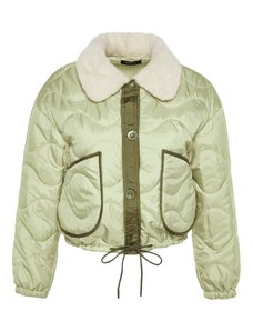 Trendyol Light Khaki nadrozměrný vodoodpudivý prošívaný nafukovací kabát s barevným blokem a plyšovým límcem