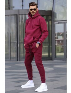 Madmext Claret Red Hooded Basic Tracksuit Set 5905