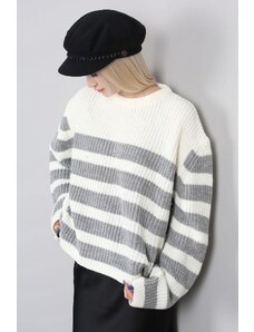 Madmext Women's Gray Striped Sweater