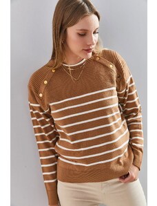 Bianco Lucci Dámská ramena Tlačítko Detailní pletený svetr