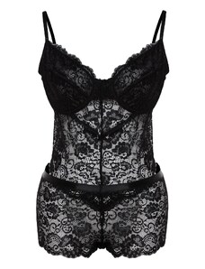 Trendyol Curve Black Strappy Lace Plus Size Bodysuit