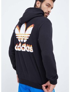 Bavlněná mikina adidas Originals pánská, černá barva, s kapucí, s potiskem