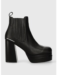 Kožené kotníkové boty Karl Lagerfeld STRADA dámské, černá barva, na podpatku, KL30143