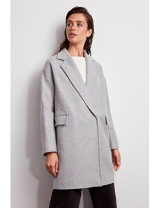 Trendyol Grey Oversize vlněný kabát Cachet