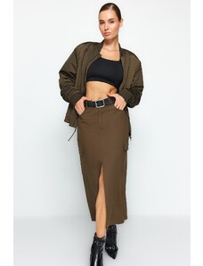 Trendyol Khaki Front Slit Detailed Midi Woven Skirt