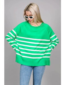 Madmext Green Crew Neck Striped Knitwear Women's Sweater