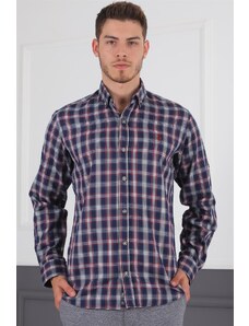 dewberry G718 DERBERRY MEN'S SHIRT-LACİVERT- BURGUNDY