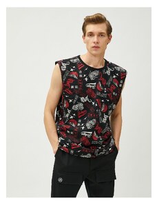 Koton Asian Printed Sleeveless T-Shirt Crew Neck Cotton