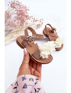 Kesi Módní dětské sandály s květy Béžovo-zlatá Poly
