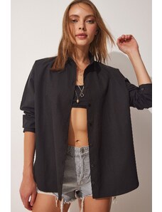 Happiness İstanbul Women's Black Oversize Basic Poplin Shirt