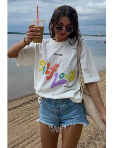 Madmext White Oversized Printed T-Shirt