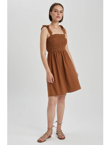 DEFACTO Strappy linen Mini Short Sleeve Woven Dress