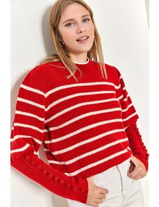 Bianco Lucci Dámské manžetové knoflíčky pruhovaný pletený svetr
