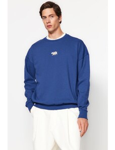 Trendyol Navy Blue Oversize/Wide-Fit Fit Animal Embroidered Fleece Fleece Sweatshirt