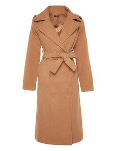 Trendyol Camel Belted Epaulette Detail Long Wool Cachet Coat