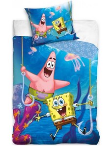 Carbotex Bavlněné ložní povlečení SpongeBob - motiv Na háčiku - 100% bavlna Renforcé - 70 x 90 cm + 140 x 200 cm