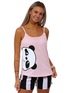 Naspani Růžové pruhované dámské pyžamo Panda 1B1781