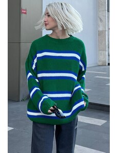 Madmext Green Striped Knitwear Sweater