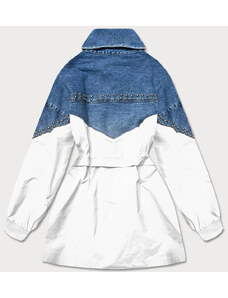 PREMIUM Světle modro-bílá dámská džínová denim bunda z různých spojených materiálů (PFFS12233)