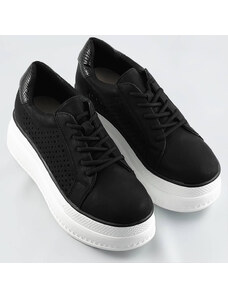 LA BOTTINE Černé ažurové dámské boty s vysokou podrážkou (DQR2290)