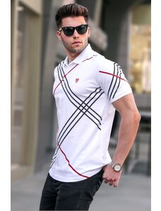 Madmext White Patterned Polo Neck T-Shirt 5870