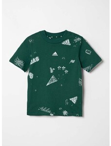 Dětské bavlněné tričko adidas J BLUV Q3 AOPT zelená barva