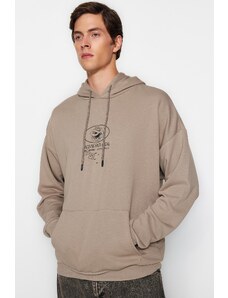 Trendyol Mink Oversize/Wide Cut Hooded Mystic SIrt Printed Cotton Sweatshirt