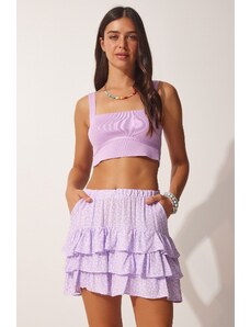 Happiness İstanbul Women's Lilac Patterned Ruffle Viscose Shorts Skirt