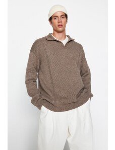 Trendyol Mink Oversize Fit Wide Fit Polo Collar Knitwear Sweater