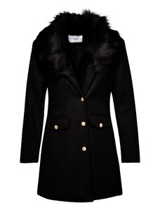 Trendyol černý prémiový kožešinový límec s detailním kabátem se zlatými knoflíky