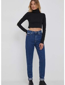 Tričko s dlouhým rukávem Calvin Klein Jeans černá barva, s golfem
