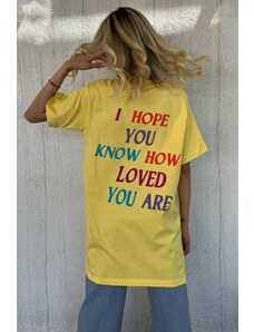 Madmext Yellow Printed Oversize Crew Neck Women's T-Shirt
