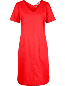 bonprix Lněné šaty s výstřihem do V a udržitelným lnem, zkrácené rukávy Červená