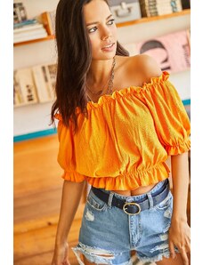 Olalook Women's Orange Gipsy Crop Knitted Blouse