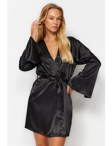 Trendyol Black Satin Cut-Out/Window Detailed Woven Dressing Gown