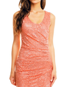 Společenské a plesové šaty MAYAADI krajkové s asymetrickou sukní lososové - Růžová / XL - MAYAADI