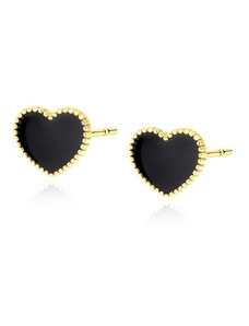 Šperky LAFIRA Style Lafira pozlacené stříbrné náušnice Heart Black Z1813EG