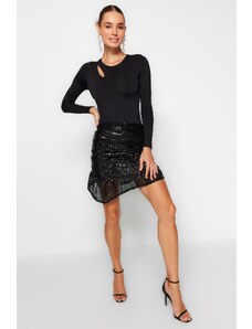 Trendyol Black Sequin Skirt With Ruffles