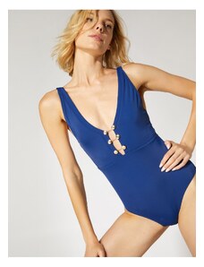 Koton Covered V-Neck Swimsuit with Metal Accessory Detail