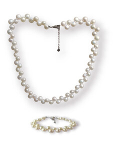 Sada náramku a náhrdelníku s bílými říčními perlami - Meucci SPS013S